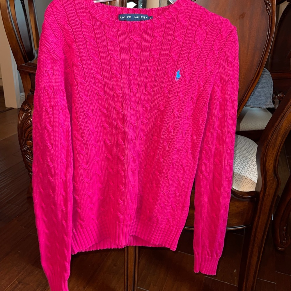 pink cable knit polo ralph lauren sweater medium